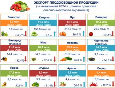 Узбекистан экспортирует рекордные объёмы плодоовощной продукции