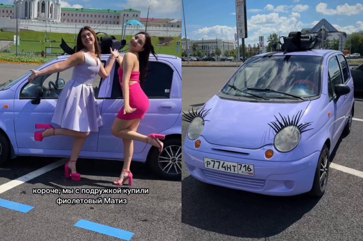 Девушки купили фиолетовый Matiz и сделали из него самое гламурное авто — видео