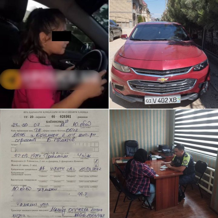 В Ташкенте несовершеннолетняя девочка прокатилась за рулём автомобиля Malibu - видео