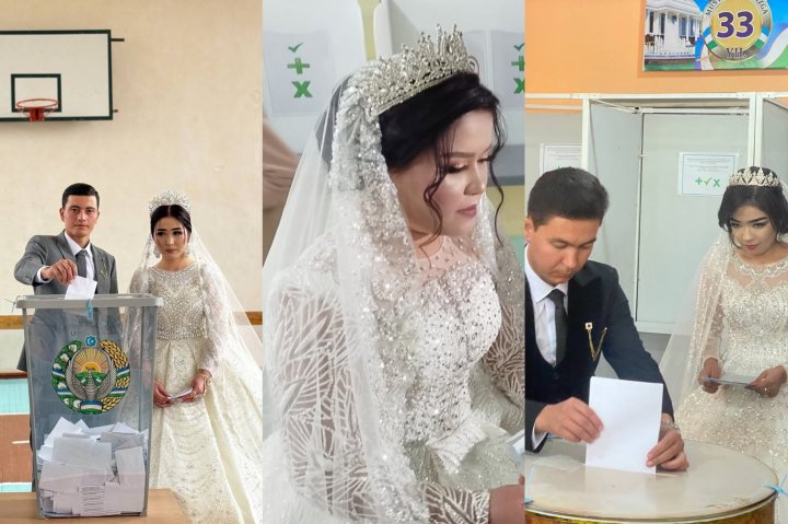 Как минимум 3 пары молодоженов из Самарканда начали семейную жизнь с голосования на выборах