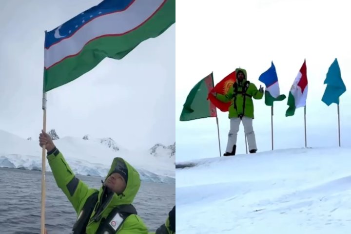Узбекистанец установил флаги стран ЦА в Антарктиде — видео