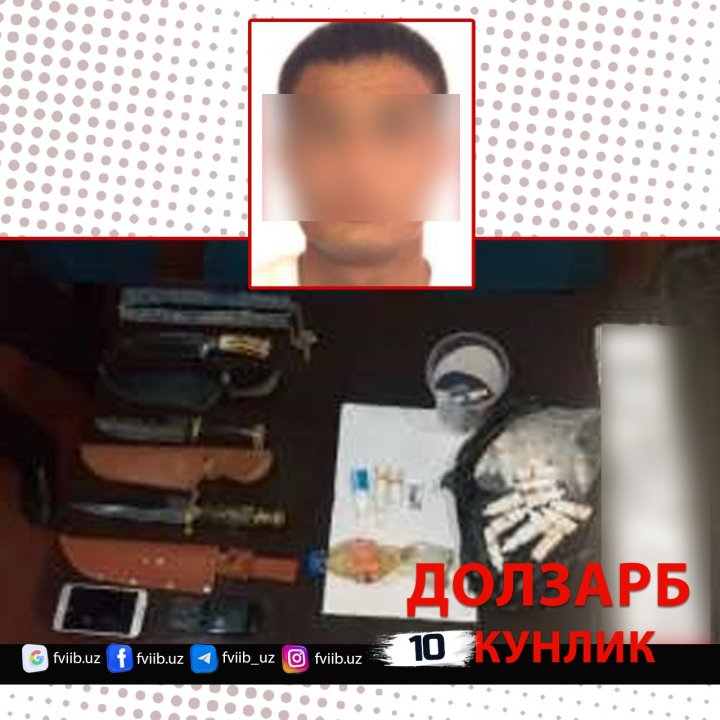 У жителя Коканда выявили психотропные препараты, наркотики, ножи и нунчаки