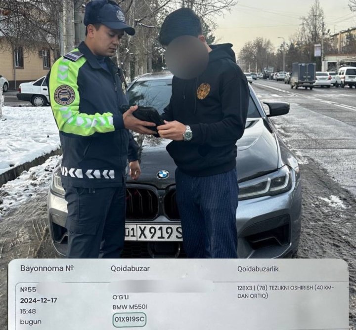 В Ташкенте наказали 25-летнего водителя «BMW», который двигался по городу, значительно превышая скоростной режим