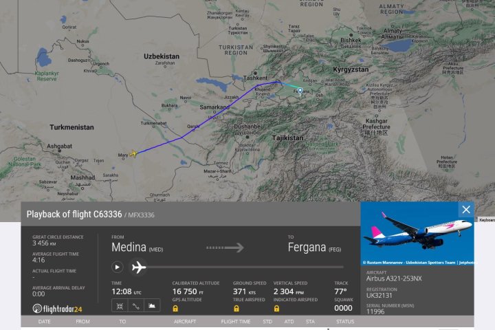 Самолёт, летевший в Фергану, вынужденно сел в Туркменистане из-за проблем с двигателем