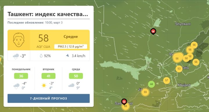 Узгидромет сообщил об улучшении качества воздуха в Ташкенте