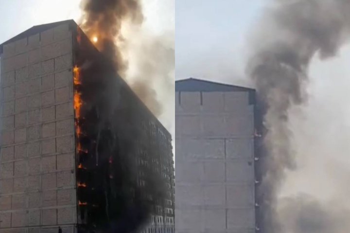 В Ташкенте произошёл крупный пожар в строящемся многоквартирном доме — видео