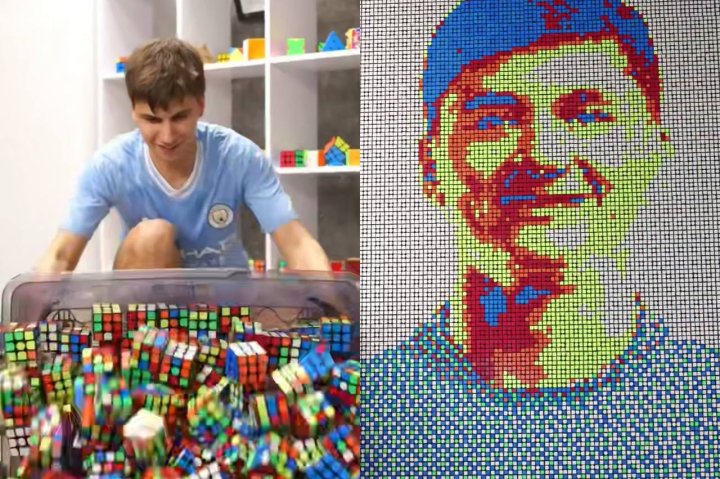 Портрет узбекского футболиста Абдукодира Хусанова собрали из сотен кубиков Рубика — видео