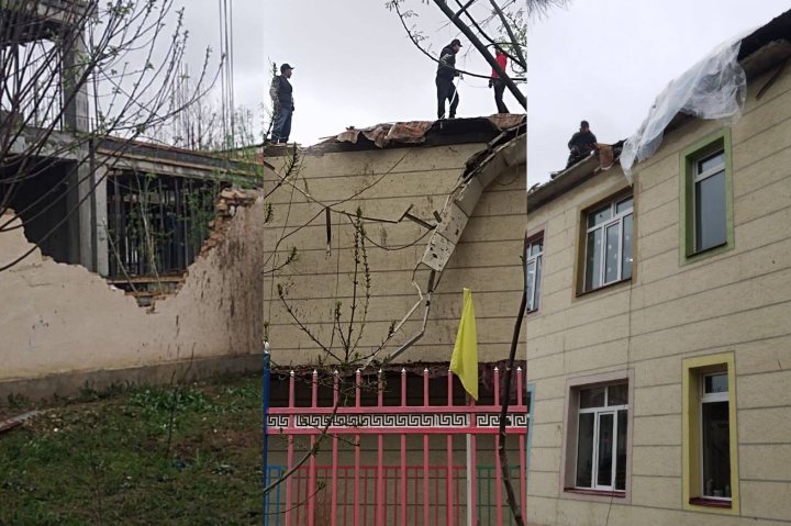 В Ташобласти подъёмный кран упал на крышу детского сада