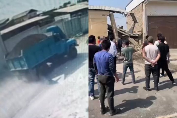 «Отказали тормоза»: В Андижане грузовой автомобиль протаранил жилой дом — видео