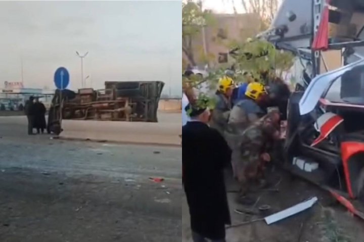В Самарканде автобус столкнулся с грузовиком, есть пострадавшие — видео