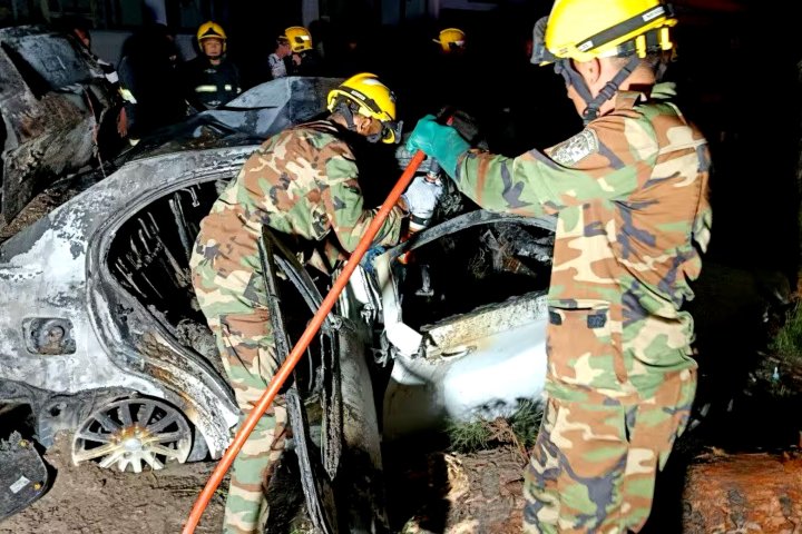 В Намангане парень заживо сгорел в машине после столкновения с деревом — видео