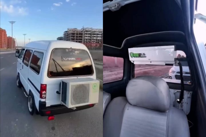 В Узбекистане водитель Damas установил в машину домашний кондиционер