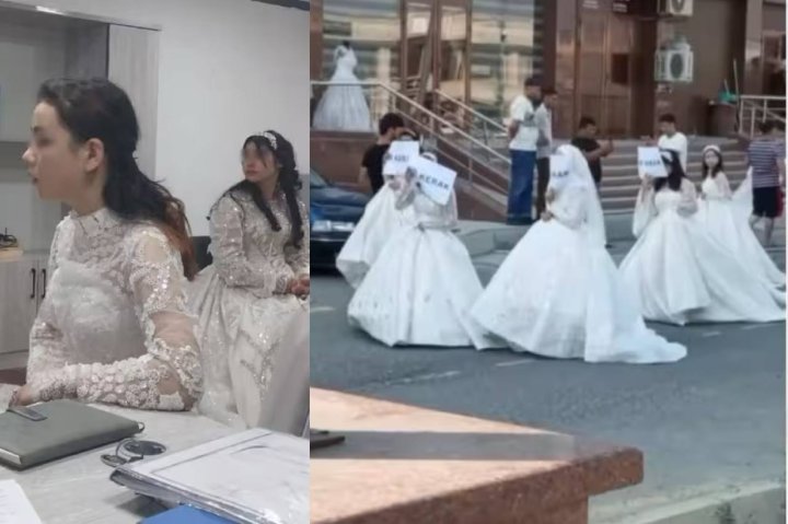В Джизаке прервали съёмки ролика, в котором девушки в свадебных платьях прошлись по городу с табличкой «Ищу мужа» — видео