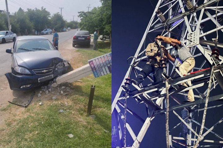В Ташкентской области Gentra врезалась в столб ЛЭП и оставила Ташкентский район без электроснабжения