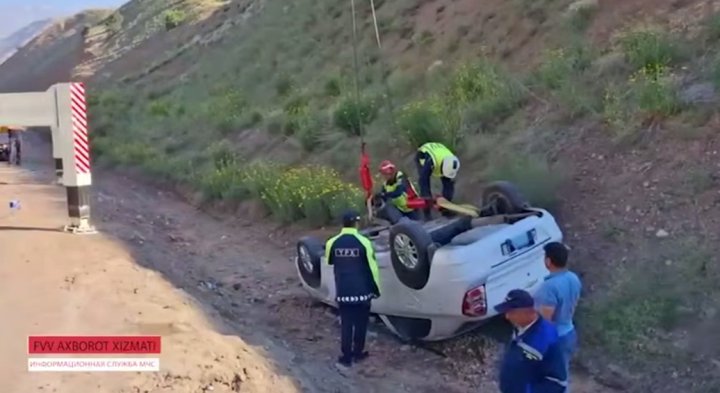 На перевале «Камчик» автомобиль «Cobalt» вылетел в кювет и перевернулся