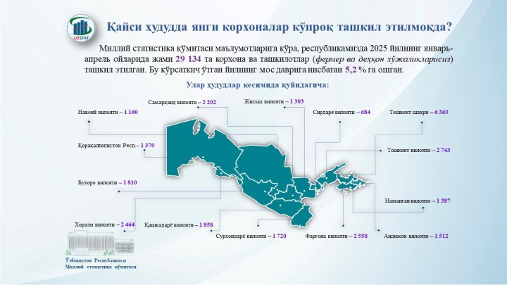 В каком регионе Узбекистана создано больше всего новых предприятий?