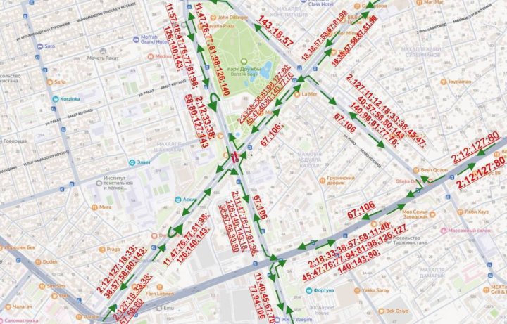В Ташкенте изменено движение автобусов из-за реконструкции перекрёстка Бабура — Шота Руставели