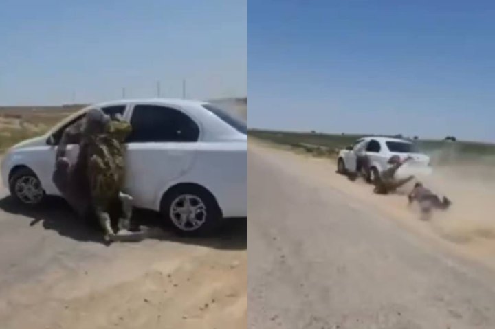 В Кашкадарье водитель протащил людей на машине в попытке скрыться — видео