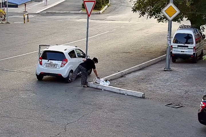 В Ташкенте оштрафовали водительницу автомобиля Spark за выброс нескольких пакетов мусора — видео