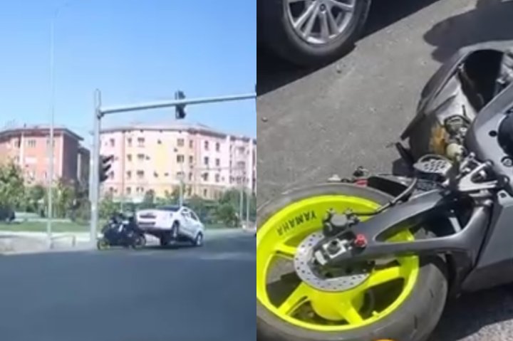 Жуткое ДТП: В Ташкенте водитель Cobalt снёс мотоциклиста — видео