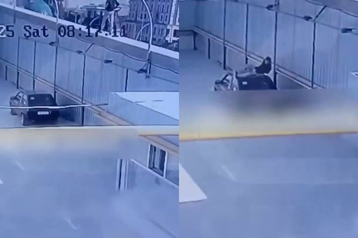 В Ташкенте мужчина спрыгнул на автомобиль, разбил стекло и скрылся с места происшествия — видео