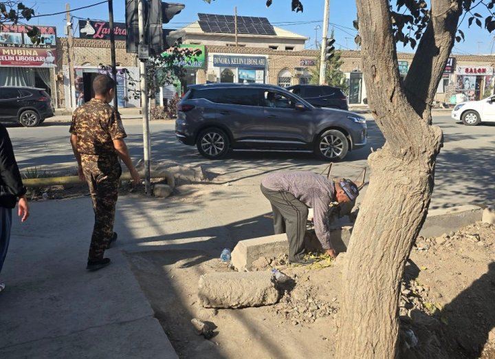 В Хорезме экологи заставили старика собирать мусор, который он выбросил в неположенном месте