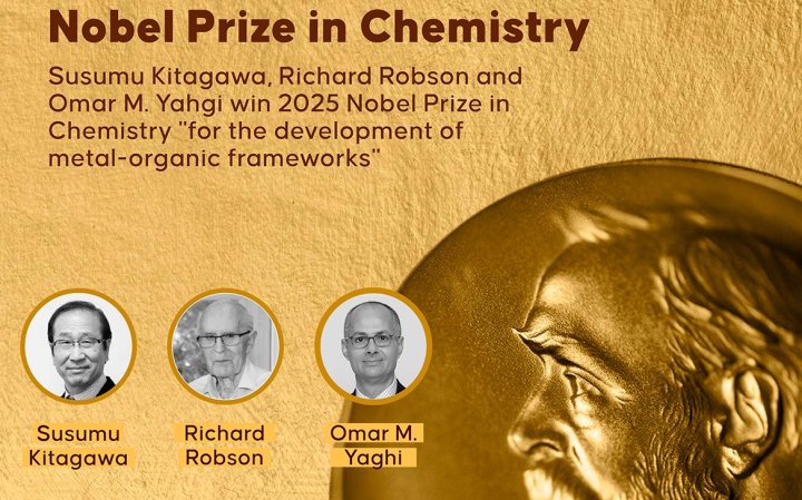 Metall-organik konstruksiyalarni ishlab chiquvchilar kimyo bo‘yicha Nobel mukofotiga sazovor bo‘lishdi