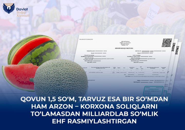 Soliq qo‘mitasi tarvuz 0,9 so‘mdan, qovun esa 1,5 so‘mdan sotilayotgani haqida ma’lumot berdi