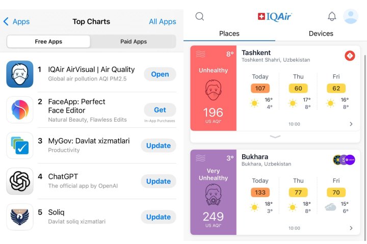Приложение IQAir стало самым скачиваемым в App Store в Узбекистане
