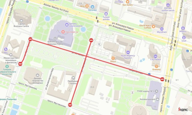 В центре Ташкента на новогодние праздники временно ограничат движение транспорта