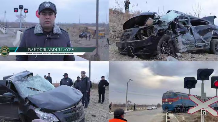В Хорезме водитель автомобиля «Cobalt» едва уцелел после столкновения с поездом